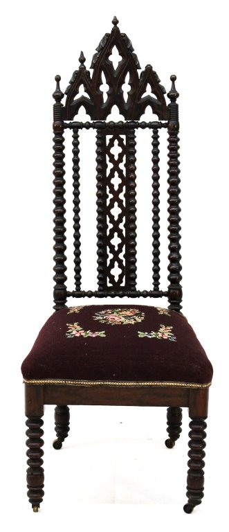 American Gothic Revival slipper chair, New York: probably Meeks, circa 1860. H45 1/4" W17 1/2" D17"