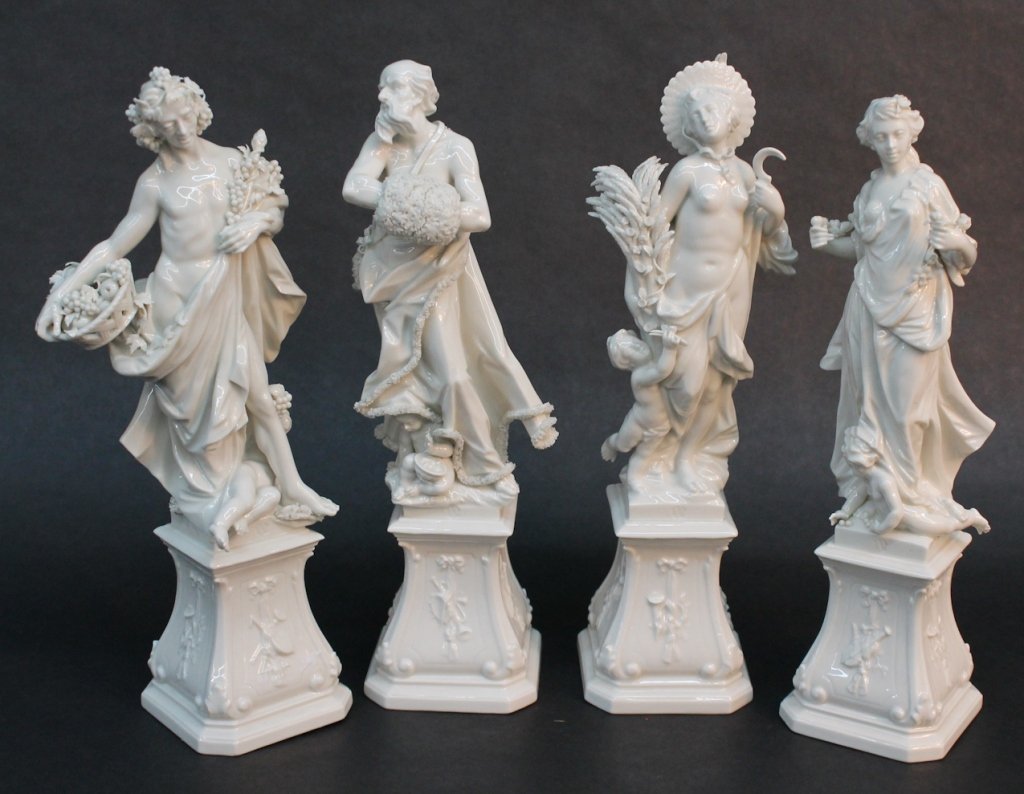 German porcelain Frankenthal figural group: Four Seasons bearing the Nymphenburg mark. H11 1/2" W4 1/2"