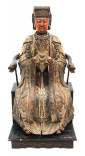 Fine Chinese giltwood carving of Emperor: Ming or Early Qing. 17th century. Figure is 29" tall