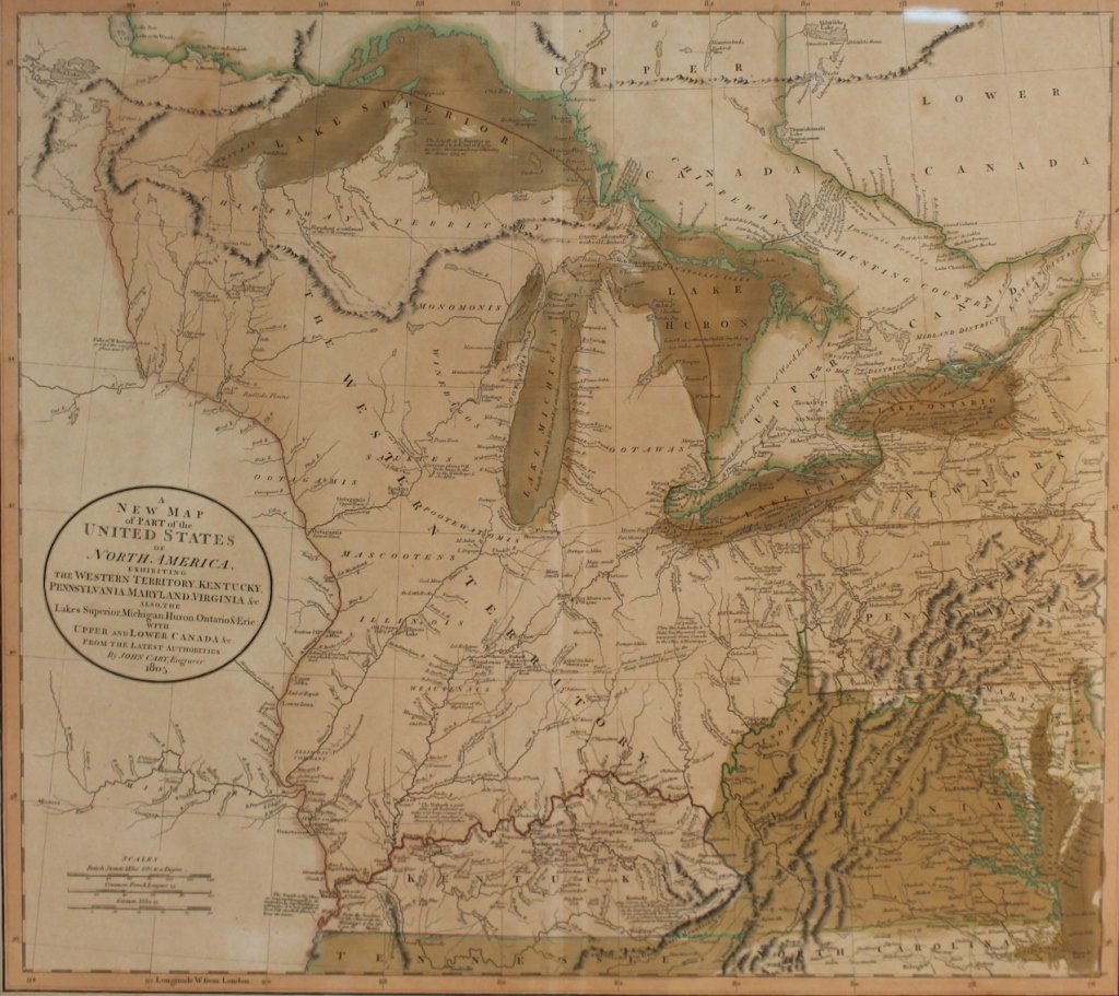 American map of Western Territory: John Cary, 1805. framed: H21 7/8" W24"