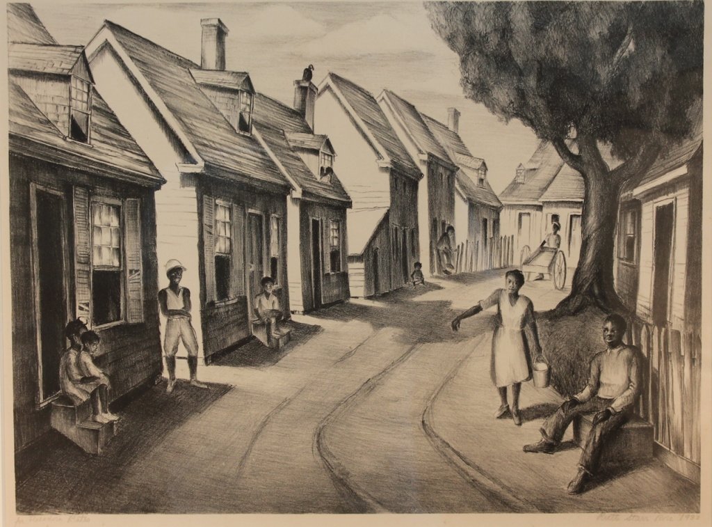 Ruth Starr Rose: (Virginia, 1887-1965) "Southern Street Scene", lithograph signed lower right, 1933. H12" W15 3/4"