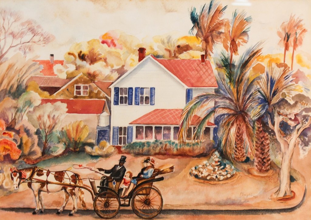 Lucy L'Engle: (America, 1889-1978) Southern genre scene, probably St. Augustine, Fl., watercolor on paper; signed lower right and dated '41. sight size: H13 1/2" W18 1/2"