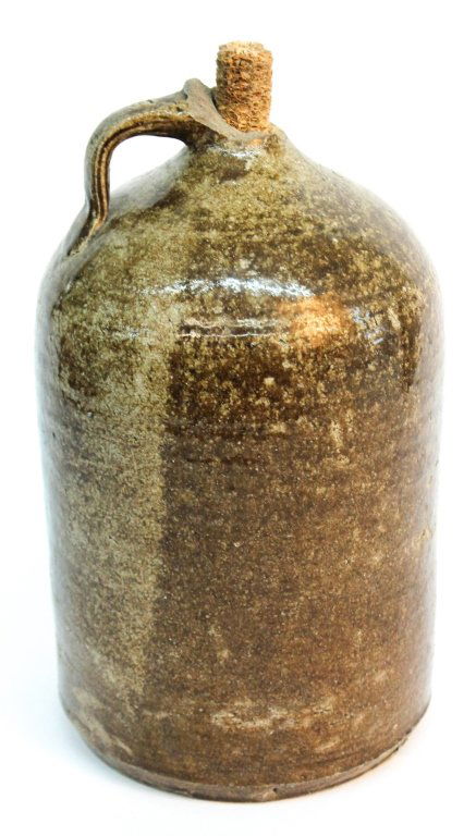 Southern stoneware jug, Georgia: signed "T", Timmerman, circa 1870. H11 1/2'' W6 3/4'' Private Upcountry South Carolina estate.