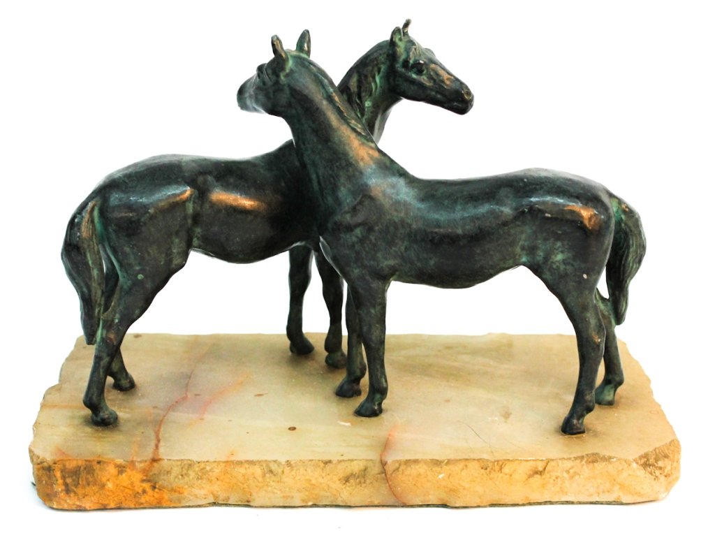 Continental School: 19th century. bronze of horses. H7" W9 3/4"