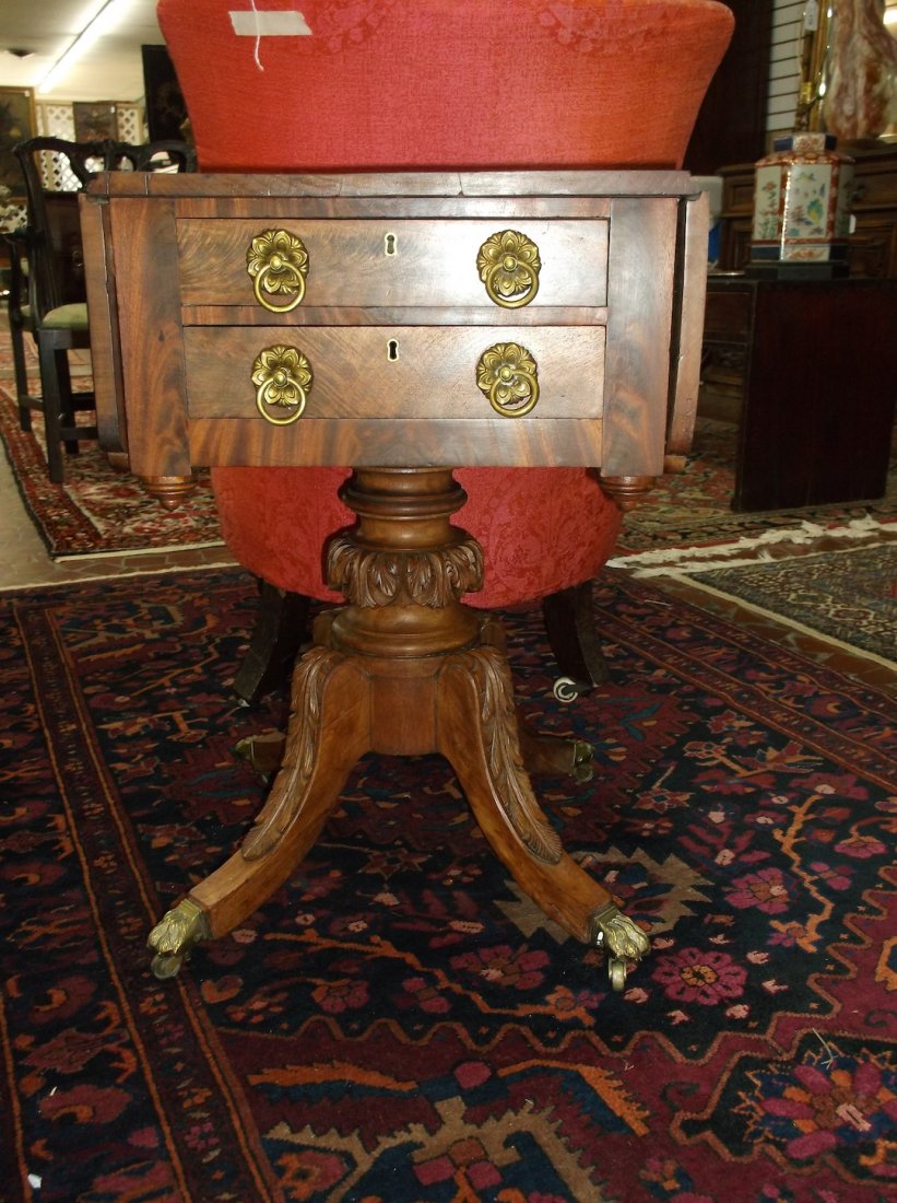 American Classical mahogany worktable: probably Baltimore, circa 1830. H27 3/4" W18 1/2" D19"