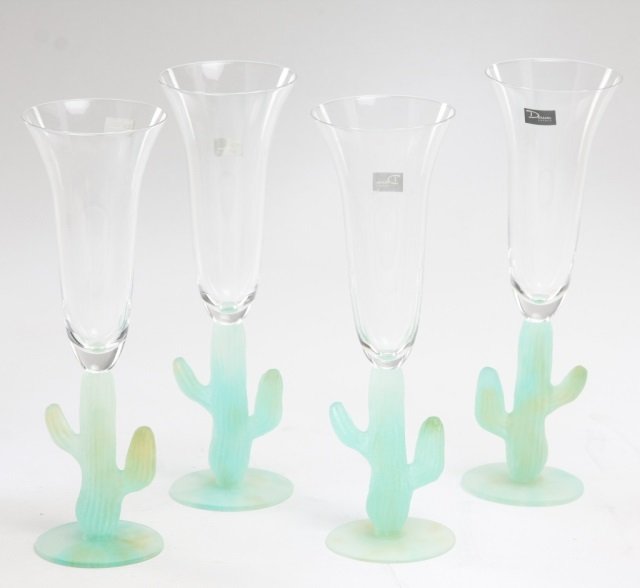 Daum pete verce champagne flutes: Hilton McConnico cactus form, signed "Daum France" on base. set of four. H9 1/2"