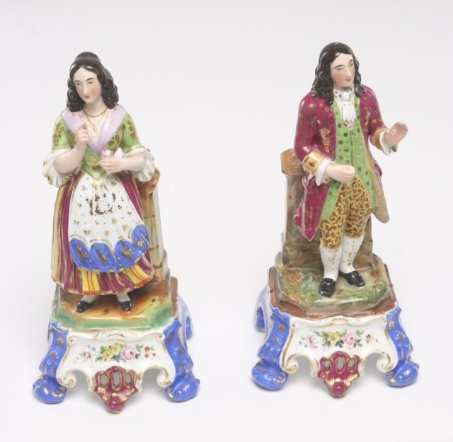 Pair French Paris Porcelain figures: 19th century. attributed to Jacob Petit. H10"