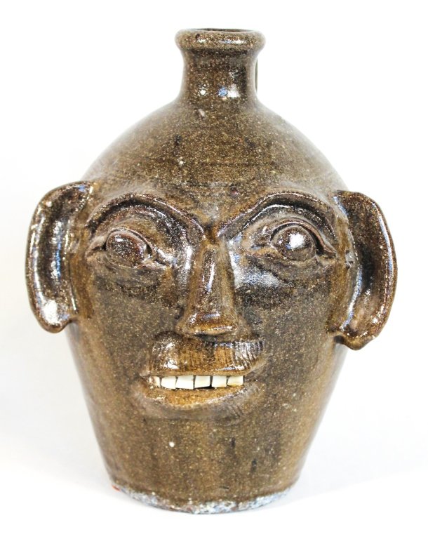 Southern Stoneware Face Jug: Burlon Craig, Vale, North Carolina. with incised facial hair. H11 1/2"
