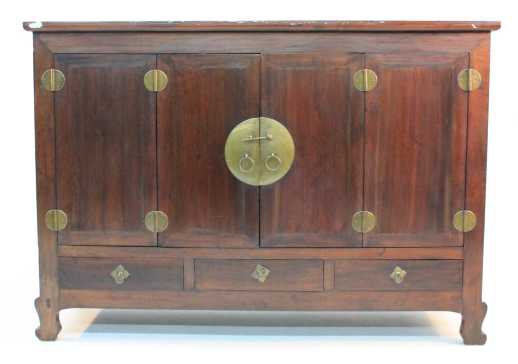 Vintage Chinese Hardwood Cabinet: early 20th century. H54 1/2" W77 1/2" D26 3/8"