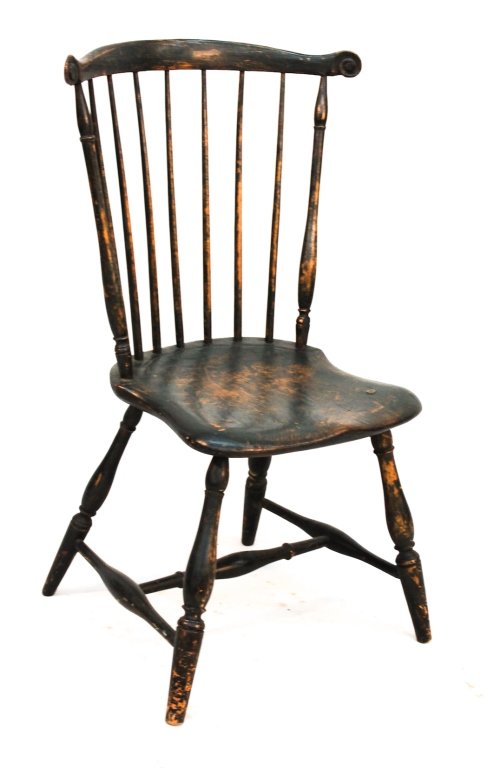 Comb-Back Painted Windsor Side Chair: America, early 19th century. carved crest rail and shaped seat on turned legs. H36" W22 1/2" D20" SH17"