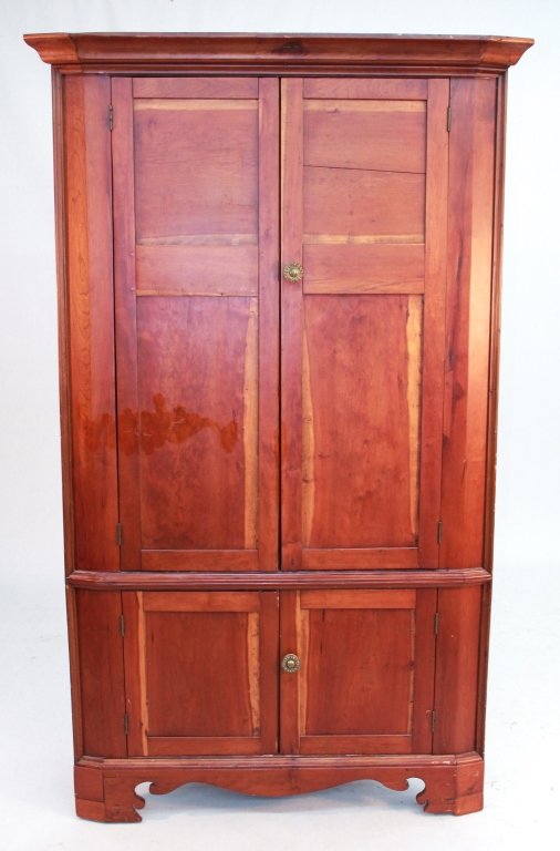 American Hepplewhite Cherry Corner Cabinet: probably Southern, circa 1820. H80" W44" D20" From the Estate of Anita Hill, Jupiter, Florida.