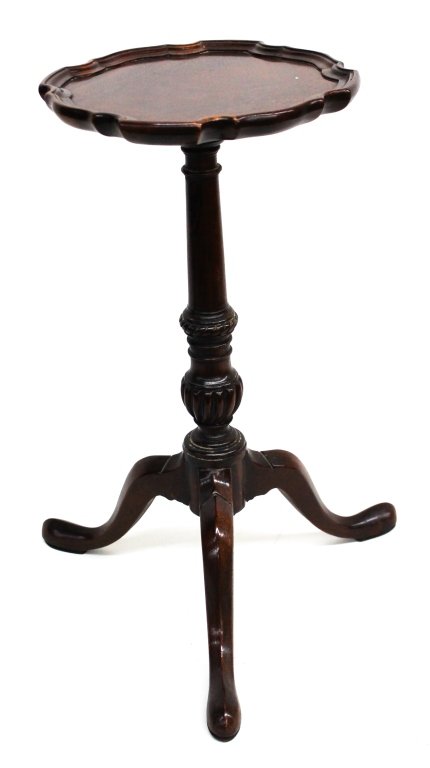 Baker Furniture Chippendale Style Kettlestand: for Historic Charleston. piecrust, dish-top on carved column with cabriole legs. H23 1/2" Dia.11 3/4" From the Private Collection of Mr. Carl Butler, Clayton, Georgia.