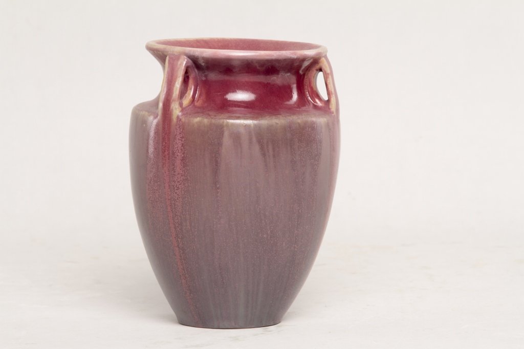 Fulper Art Pottery Bullet Vase: New Jersey, early 20th century. fine pink glaze, bearing stamp at base. H6 5/8" From the Estate of Anita Hill, Jupiter, Florida.