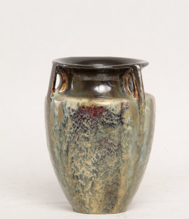 Fulper Art Pottery Bullet Vase: New Jersey, early 20th century. exhibiting very fine glaze, bearing stamp at base. H6 5/8" From the Estate of Anita Hill, Jupiter, Florida.