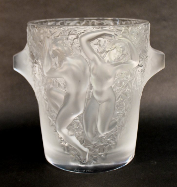Lalique Crystal “Ganymede” Champagne Cooler: signed “Lalique France” on base. H9” Dia. 7 ¾” From a Private Southampton, New York Estate.