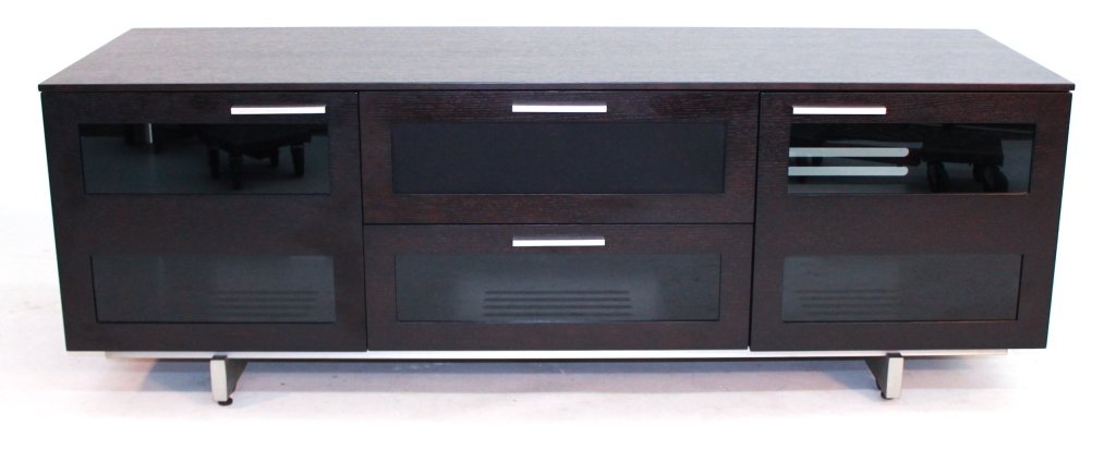 Modern BDI Ebony & Metal Avion Console: 20th century. H22 1/2" W65" D22"