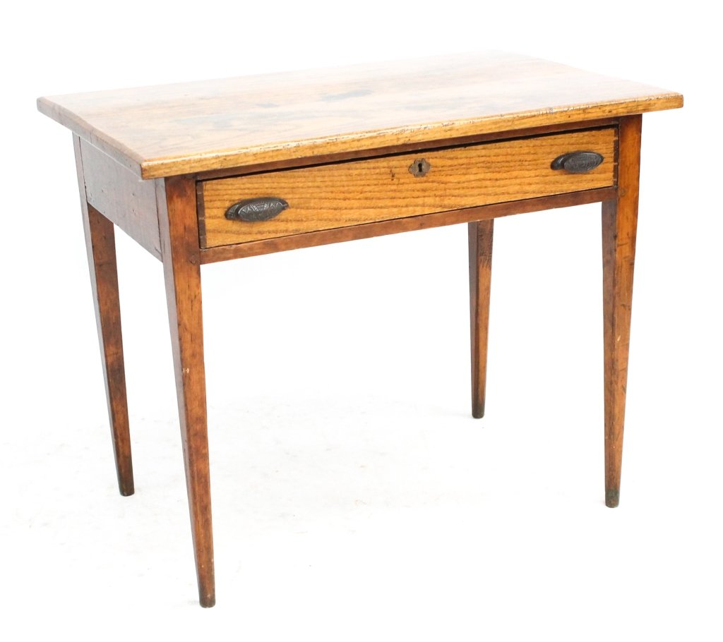 American Country Hepplewhite Work Table: late 19th century. mixed wood. H19 1/2" W35 1/2" D23 3/4"