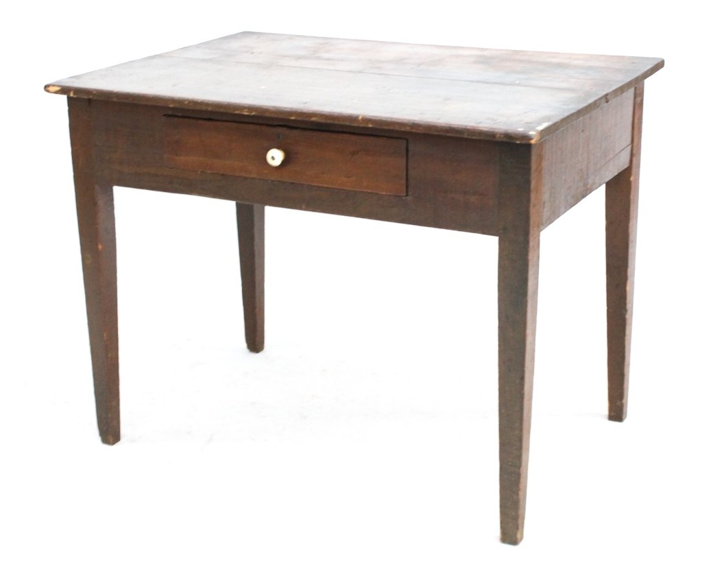 American Country Hepplewhite Work Table: probably Southern, 19th century. yellow pine and walnut with old surface. H30 3/4" W 39 5/8" D28 1/2"