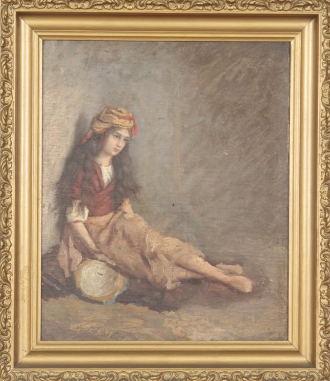 Continental School: 19th century. oil on board impressionistic painting of a young woman. framed: H16” W13 ¼” From the Private Collection of Mr. Carl Butler, Clayton, Georgia.