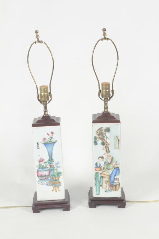 Pair Chinese Famille Rose Porcelain Wig Stands: Late Qing 19th/early 20th century. stand: H11 1/4" W4 1/4" From the Private Collection of Mr. Carl Butler, Clayton, Georgia.