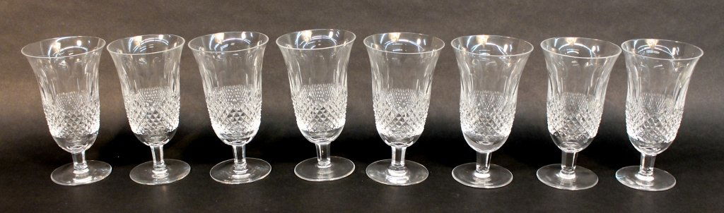 Set of Eight Cut Crystal Iced Beverage Glasses: Waterford style, unsigned. H6 ½” From the Private Collection of Mr. Carl Butler, Clayton, Georgia.