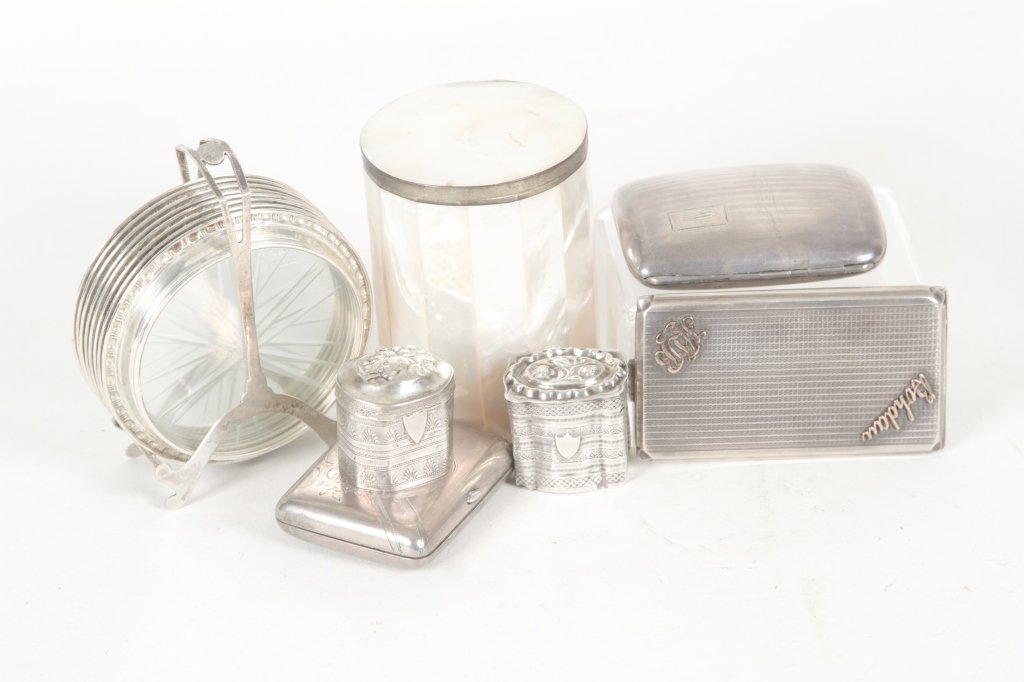 Sterling Silver Cigarette Cases: late 19th/early 20th century. one by G. H. French & Co. of Massachusetts and two Russian cases, one by Ivan Petrovich Speshnev of Moscow. together with two small Dutch silver pill boxes, Webster Co. o
