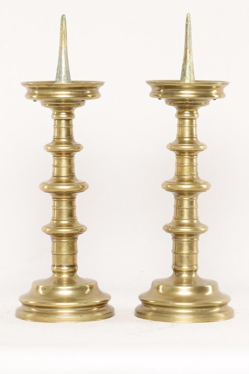 Pair Continental Gothic Candlesticks: probably German, 18th or 19th century. H18 3/8"