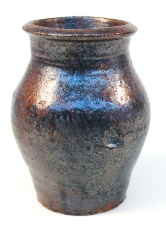 Early Southern Stoneware Preserve Jar: Union County, Upcountry, South Carolina, circa 1840. attributed Thomas Owensby. with fine ovoid form. H6 1/2" W5 1/2" From the Private Collection of Mr. & Mrs. Gary Thompson, Travelers Rest, South Car