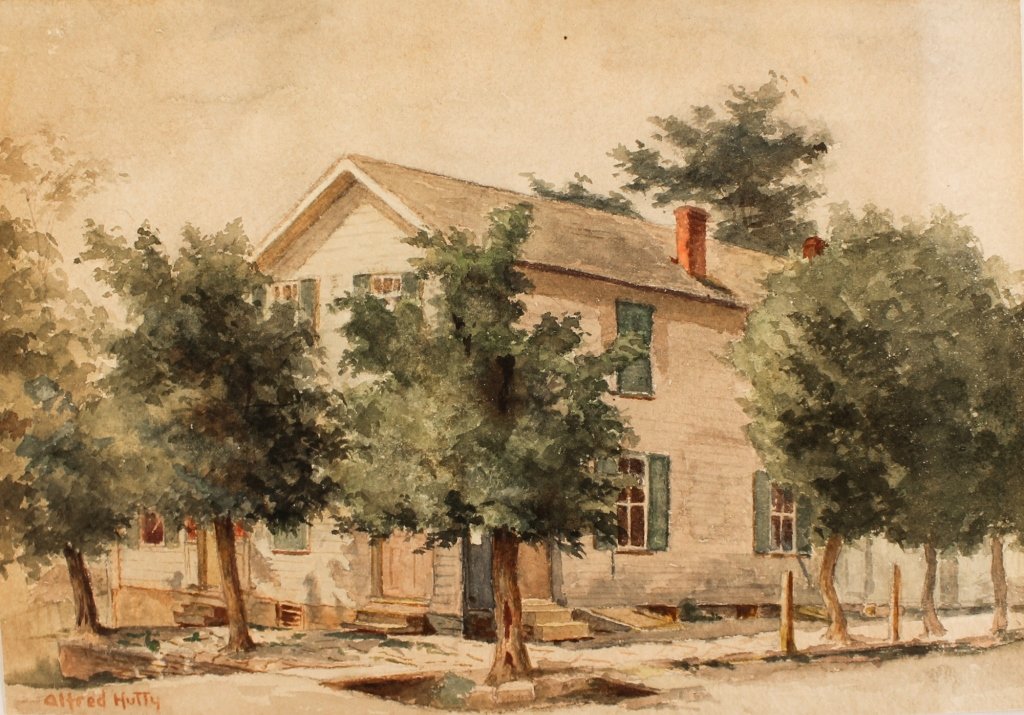 Alfred Heber Hutty: (Charleston, South Carolina, 1877-1954) Southern homestead and tree lined street watercolor on paper signed lower right. unframed. recently discovered in Raleigh, North Carolina. H6 3/4" W9 3/4"