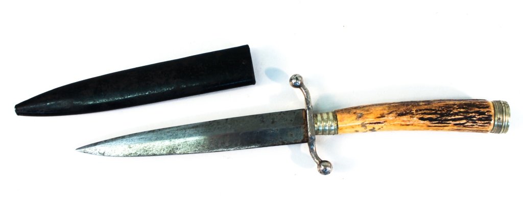 German World War II Dagger: early 20th century. Antler handled woodsman type dagger. likely Nazi. taken from German foot soldier. L11 1/2"
