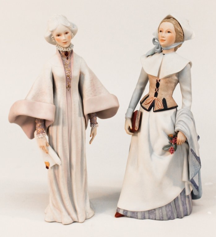 Two Cybis Porcelain Figures of Ladies: New Jersey, 1976 and 1973 each signed. H14" W5 1/2"; H13 3/4" W7 1/2" Private Atlanta, Georgia Collection.