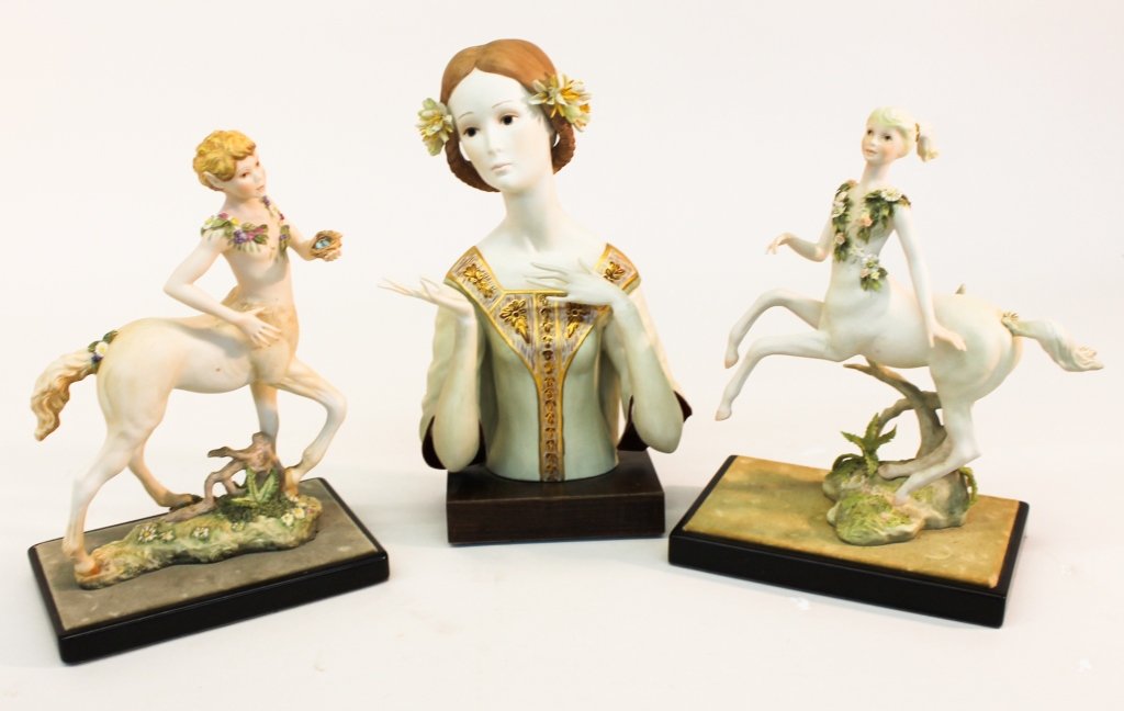 Cybis Porcelain Figures: New Jersey, 20th century. classical lady and pair of centaurs. #77 #381 centaurs, #62 lady. H13 1/2" W8"; H111/4" W8" Private Atlanta, Georgia Collection.