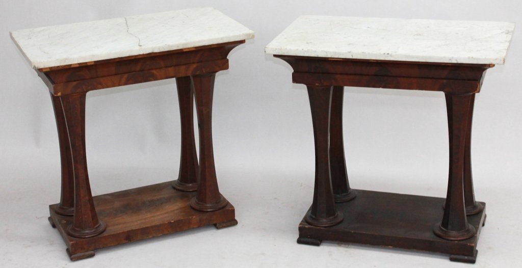 Unusual Pair Classical Marble Top Side Tables (1 of 9)