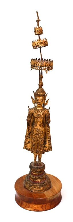 Fine Antique Thai or Burma Bronze Gilt Buddha (1 of 2)