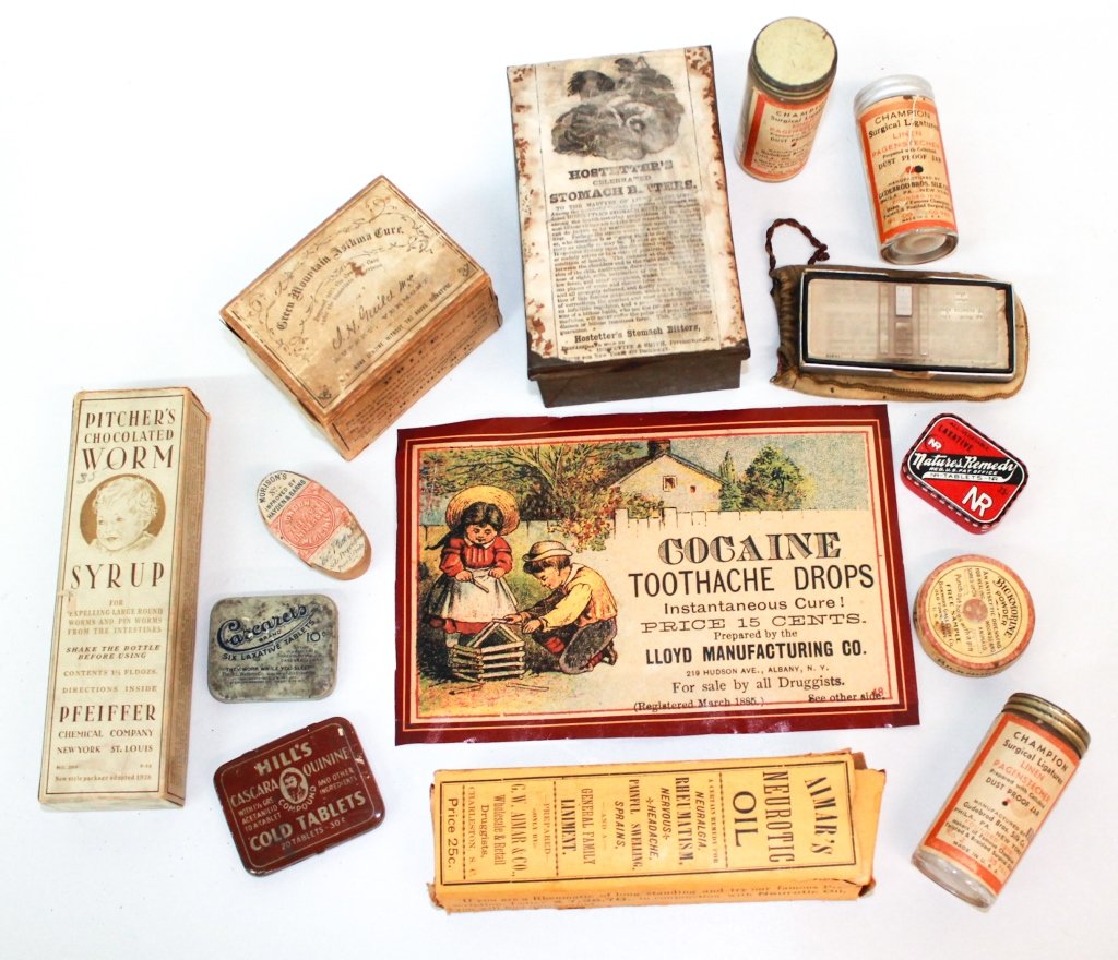 Collection Antique Medical Drug Advertising: 19th century. fourteen pieces. Private Collection of Dr. Charles Webb, Campobello, South Carolina.