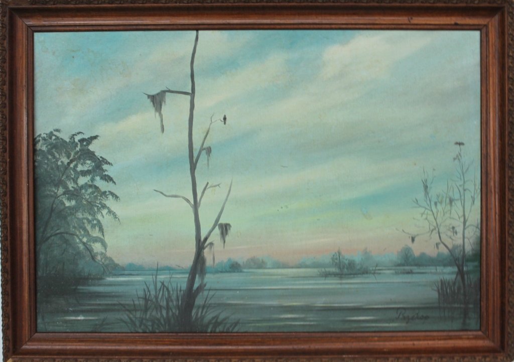 Pete Przekop: (South Carolina, 1916-2007) oil on board, Low Country marsh landscape. framed: H17 1/2" W24 5/8"