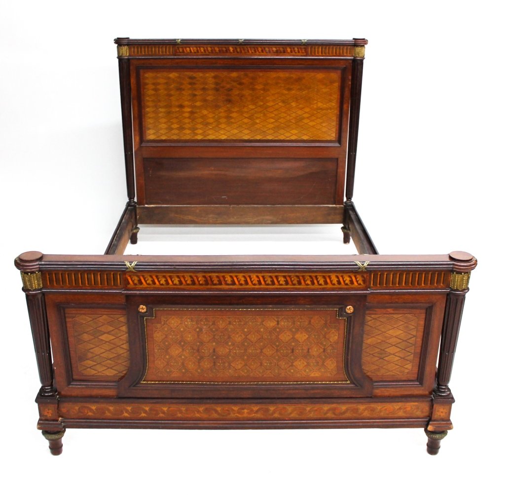 French Bronze Mounted Marquetry & Kingwood Bed (1 of 5)