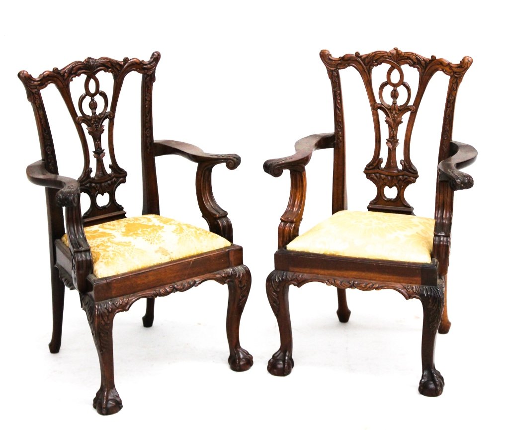 Pair British Child's Chippendale Arm Chairs (1 of 2)