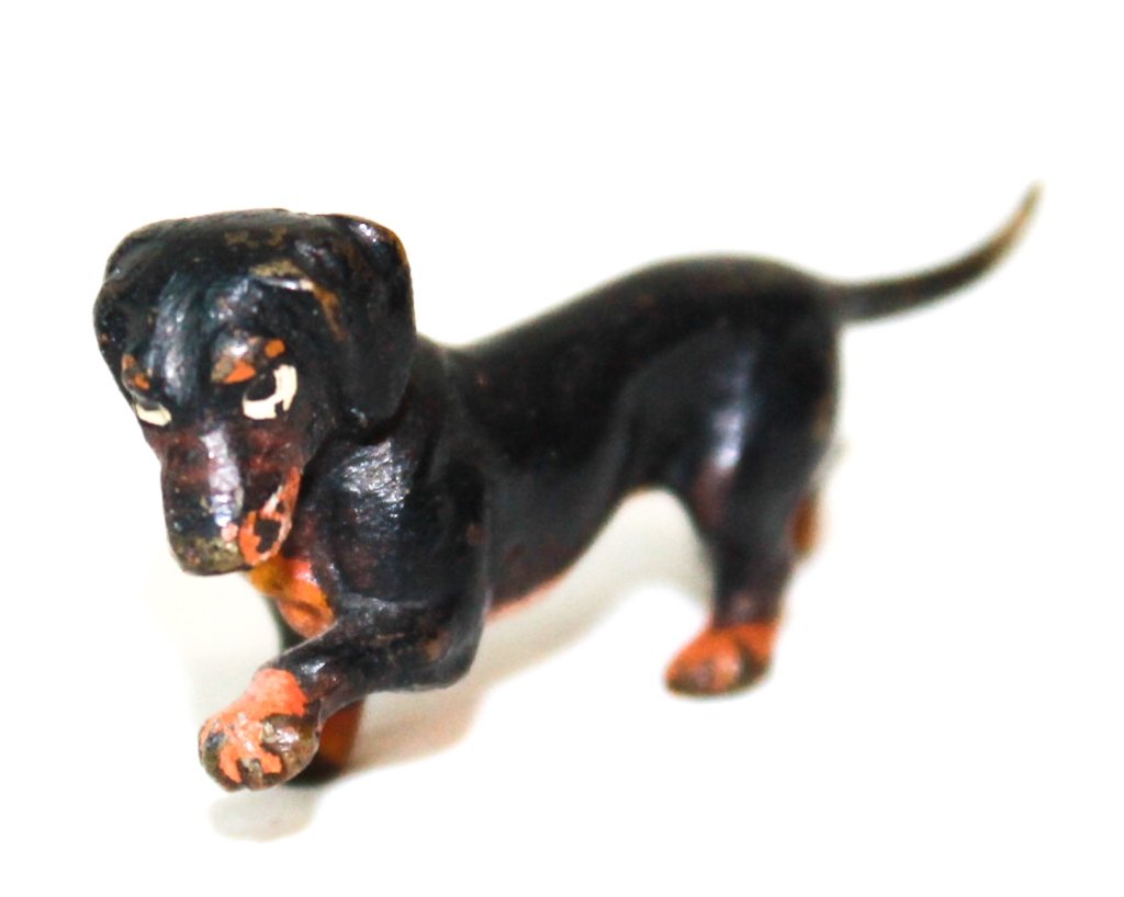 Vienna Bronze Painted Dachshund: Austria, early 20th century. with great detail. H7/8" W1/4" L1 5/8" Main Line Philadelphia Private Collection.