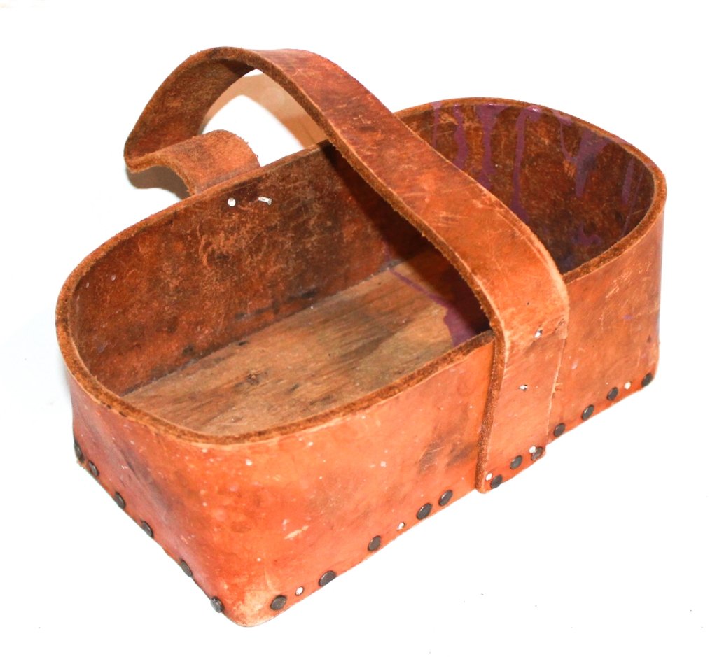 Antique Leather Folk Art Basket (1 of 2)