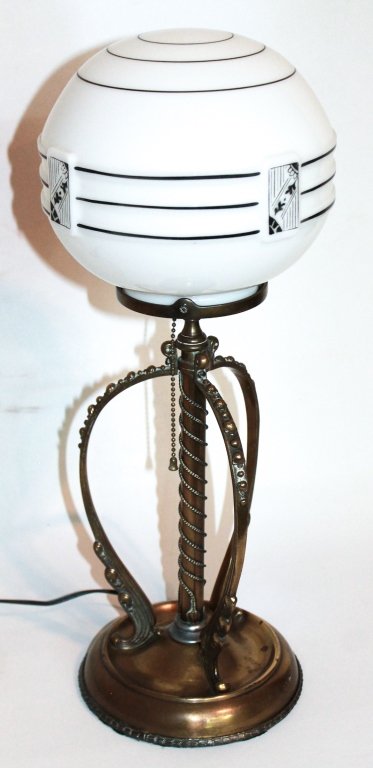 Art Deco Glass & Brass Lamp (1 of 3)