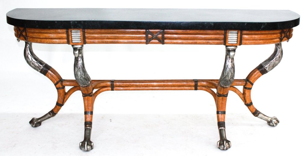 Hollywood Regency Bamboo & Marble Console Table (1 of 4)