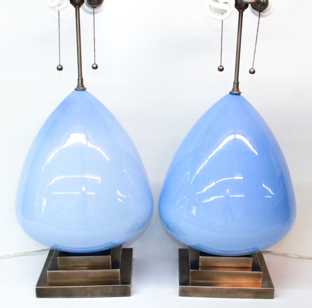 Striking Pair Modern Hand Blown Glass Lamps (1 of 1)