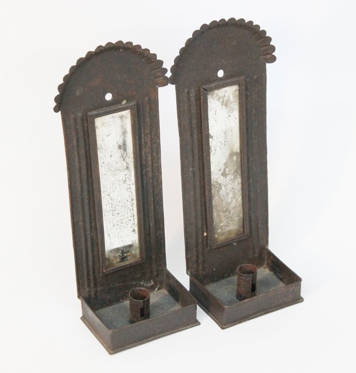 Pair Mirrored Tin Wall Sconces (1 of 7)