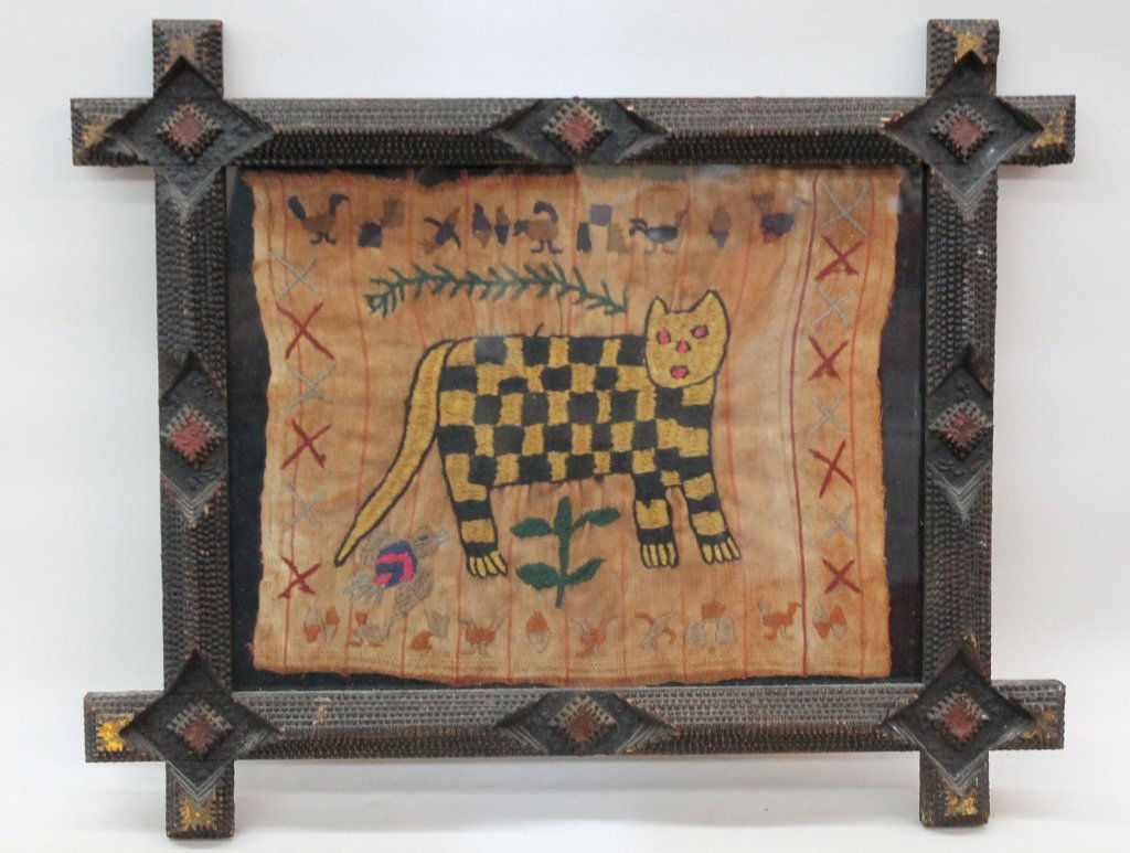 Antique American Folk Art Needlework Picture (1 of 1)