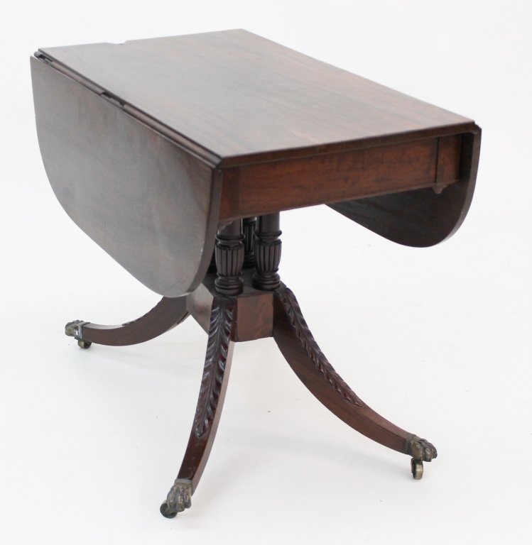 American Classical Carved Mahogany Drop Leaf Table (1 of 3)