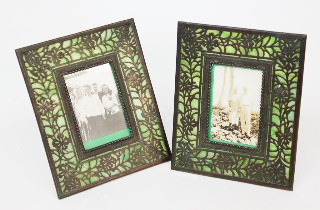 Two Tiffany Art Nouveau Bronze Picture Frames: circa 1900. TIffany & Co., unmarked. H6 1/2" W5 1/2"