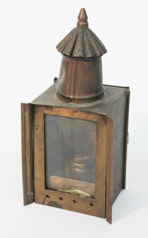 Antique American Brass Whale Oil Lantern: 19th century. probably a police watchman's lantern. H8 3/8" Private Collection of a Carolina Gentleman.