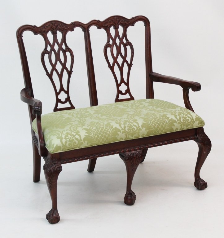 Chippendale Style Carved Mahogany Settee (1 of 1)