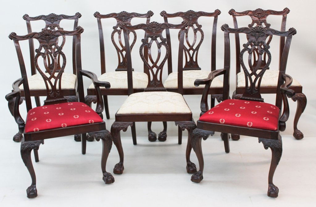 Set Seven Chippendale Style Dining Chairs (1 of 3)